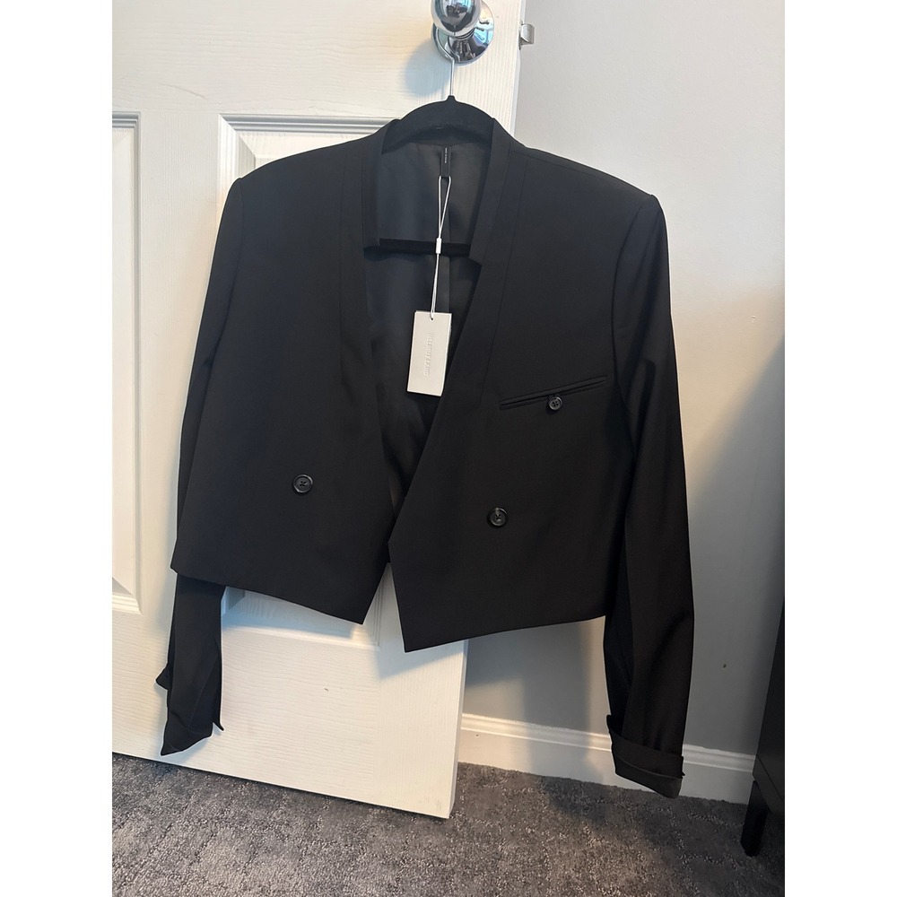 Helmut Lang Womens Crop Wool Blazer Black N05HW101 Size 10 NEW